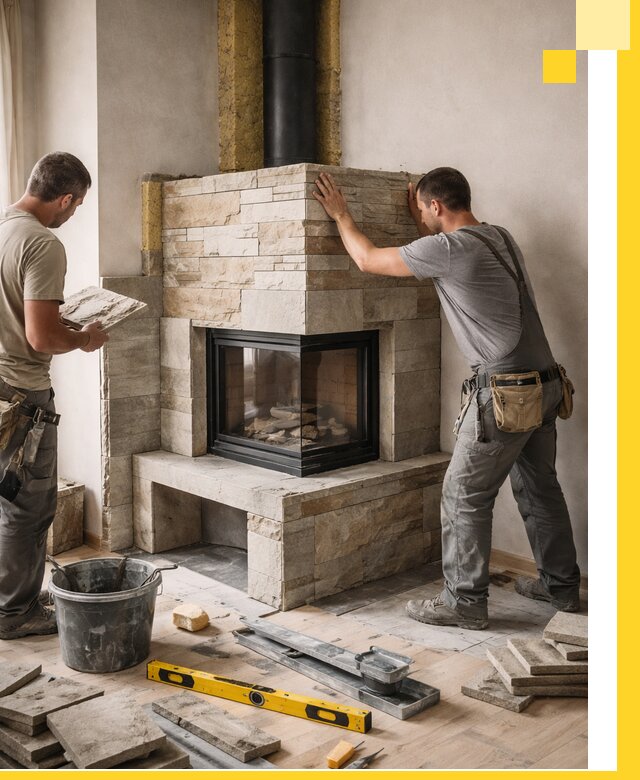 Угловые камины под ключ проект, монтаж и отделка в Аксае