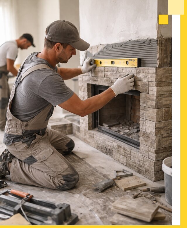 Облицовка каминов в Аксае, монтаж и отделка натуральным камнем