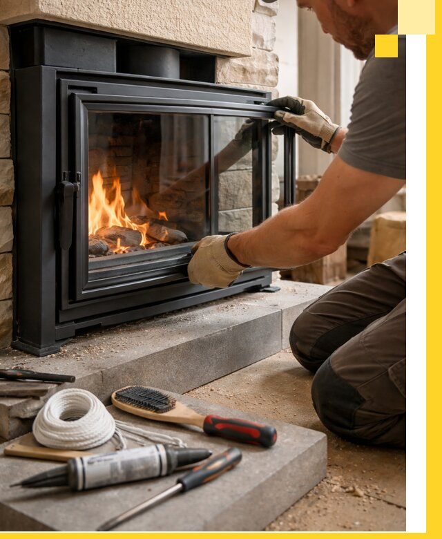 Производство, монтаж и доставка каминов со стеклом в Аксае