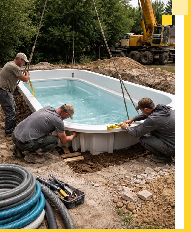 Установка и монтаж композитных бассейнов под ключ в Аксае