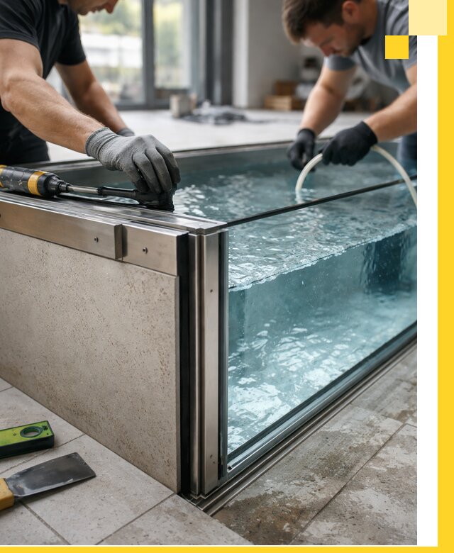 Проектирование и монтаж стеклянных бассейнов в Аксае