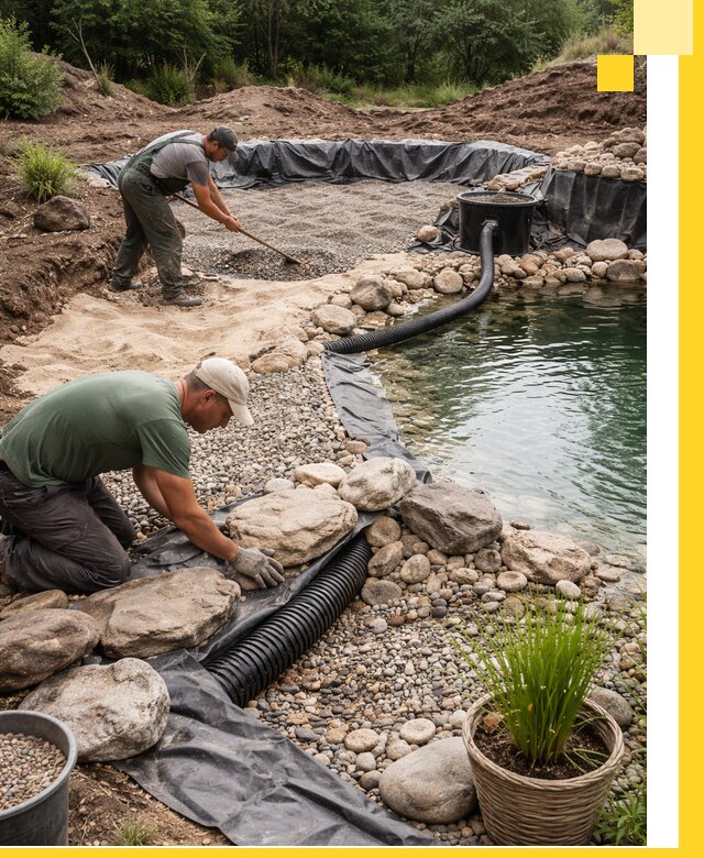 Строительство природных бассейнов и озер в Аксае под ключ