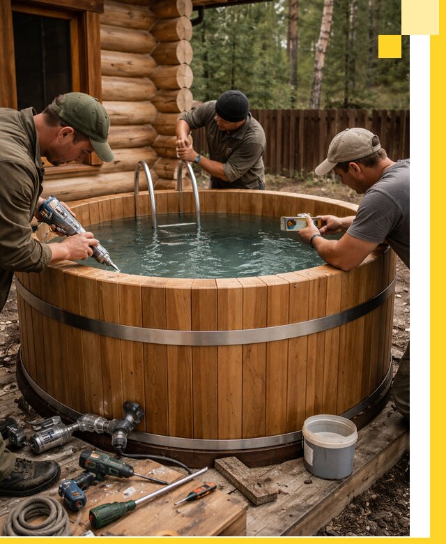 Строительство бань с купелью под ключ и отделкой в Аксае