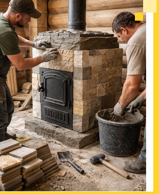 Облицовка банной печи под ключ в Аксае: камень и плитка