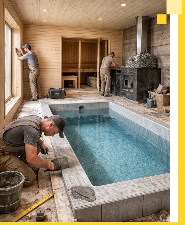 Проект бани с бассейном и сауной в Аксае под ключ