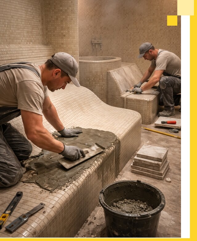 Лежаки для хамама под ключ в Аксае, проект и монтаж