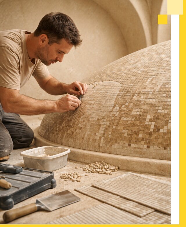 Профессиональная укладка мозаики для хамама под ключ в Аксае